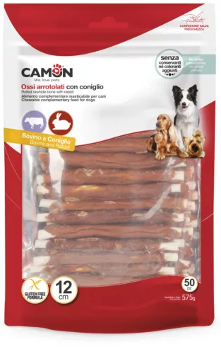 AB285/A1 Szárított marhabőrre tekert nyulas snack 50 darabos 12 cm 575 gramm