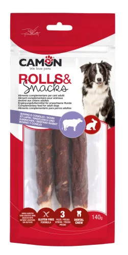 AB285/B Szárított marhabőrre tekert nyulas snack 3 db 17 cm/zacskó 140 gramm