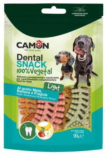 AE371 Halszálkás vegetal dental rágósnack epres, almás, és banános,  édesburgonya, borsó és rozsliszttel 90 gramm