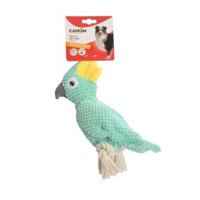   AH033 Zörgős, sípoló plüss-köteles játék, papagáj 24 cm