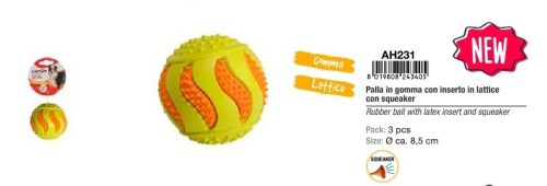 AH231 Sípoló fogtisztítós gumi/latex labda 8,5 cm