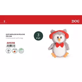 AH9398 Sípoló, zörgő karácsonyi plüss bagoly  25 cm