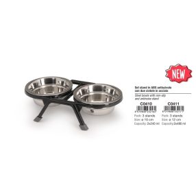 C0410 Állványos dupla acéltál 2*240 ml 240*150*56 mm