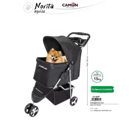 C116/P Kisállat hordozókocsi fekete Pet Stroller 15 kg-ig