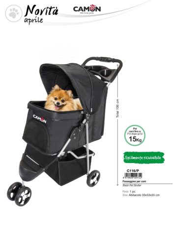 C116/P Kisállat hordozókocsi fekete Pet Stroller 15 kg-ig