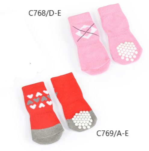 C769/A Zokni piros-mintás S; 4 darabos