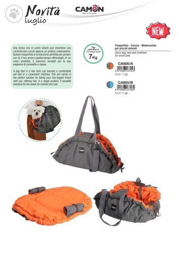 CA605/A 3 az 1-ben Smart Travel Carrier Bed (hordtáska, fekhely, párna) 7 kg-ig Szürke/narancs Kifutó