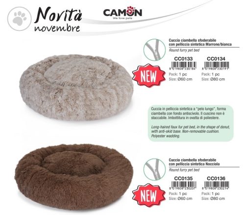CC0136 Kerek szőrős fekhely levehető huzattal barna 80 cm Kifutó