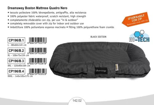 CP196/B.1 Hi-tech Matrac peremes BOSTON fekete kockás 80x60x14 cm