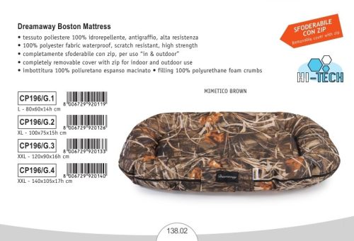 CP196/G.1 Hi-tech Matrac peremes BOSTON barna terepmintás 80x60x14 cm