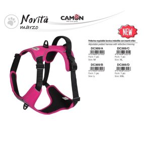   DC369/D Állítható párnázott technikai heveder reflex betétekkel fukszia 760-880mm/860-1100mm XXL méret