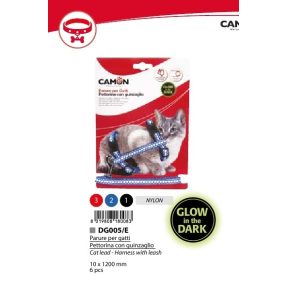   DG005/E Hám és póráz szett cicáknak, sötétben világít 10*1200