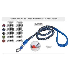   F174/72 Fonott reflexes, foszforeszkáló vezetőpóráz 12*1100 mm kék-fekete